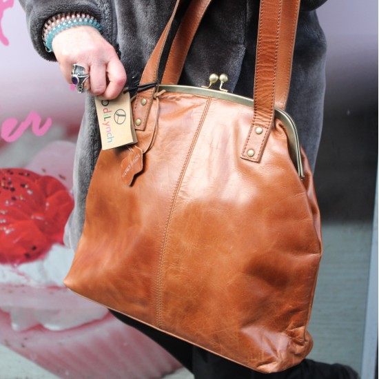 Maya Large Top Clip Tan Leather Handbag 